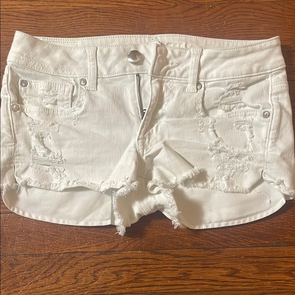 Women's White Distressed Denim Shorts